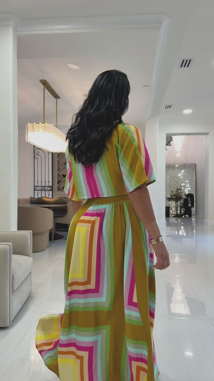 Toni (Mustard Multicolor Skirt Set)