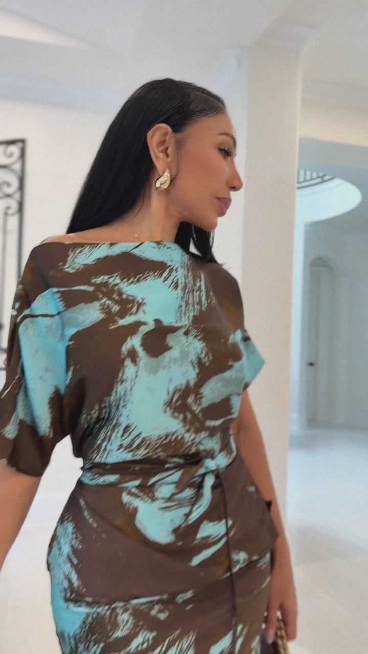 Scott (Brown/Turquoise Multicolor Skirt Set)