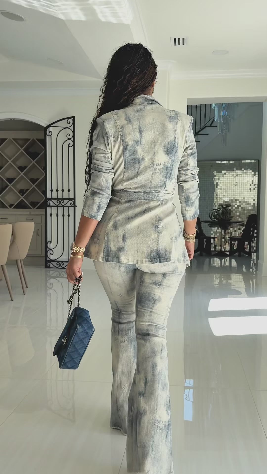 Tina (Light Blue Acid Wash Denim Pant Set)