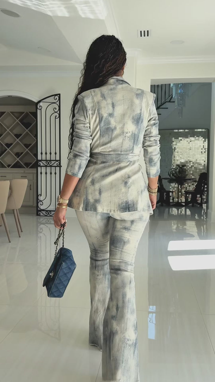 Tina (Light Blue Acid Wash Denim Pant Set)