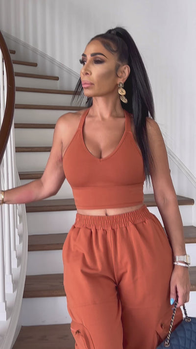 Porsha (Rust Cargo Joggers Set)