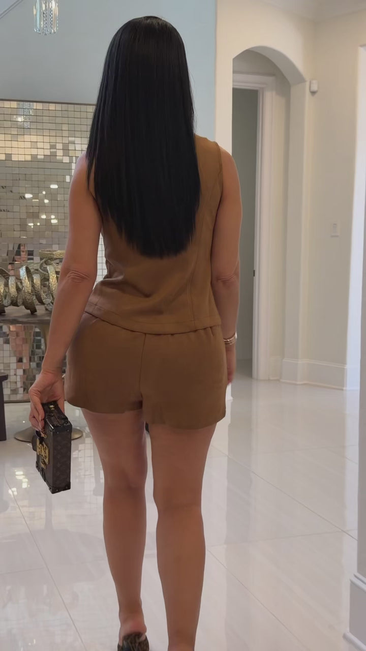 Codi (Camel Faux Suede Short Set)