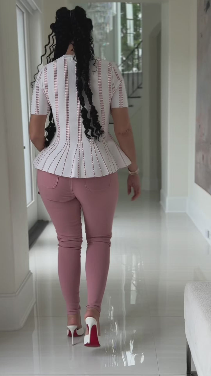 Chao (White/Pink Peplum Top)