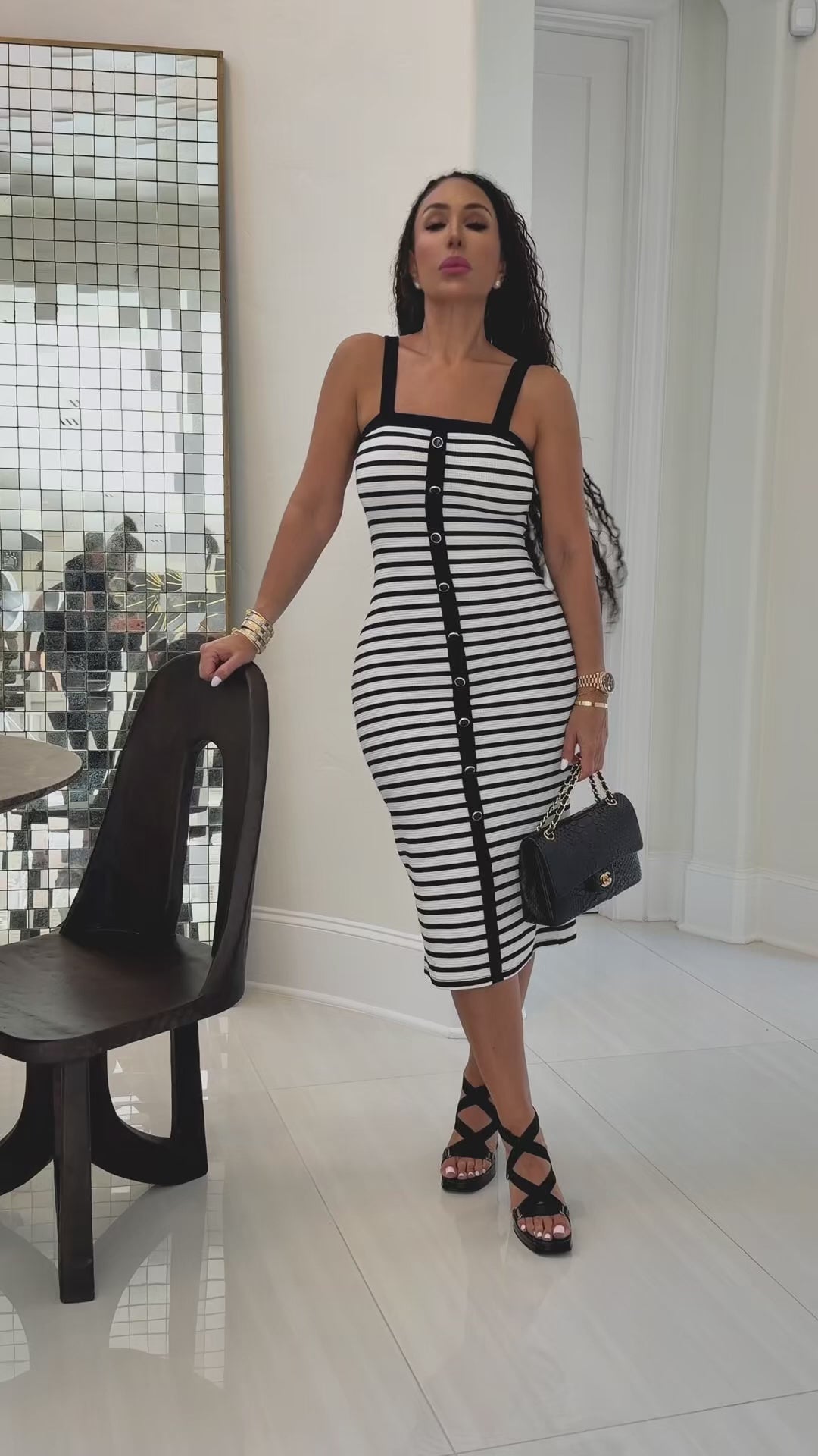 Bam (Black Striped Midi Dress)