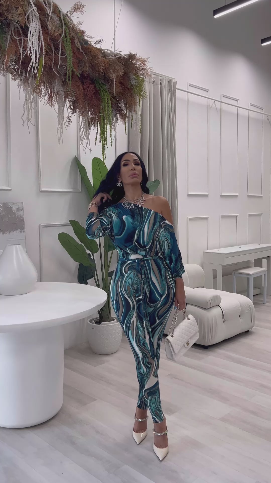 Alaina (Teal Multi Color Long Sleeve Jumpsuit) PRE-ORDER 9/27
