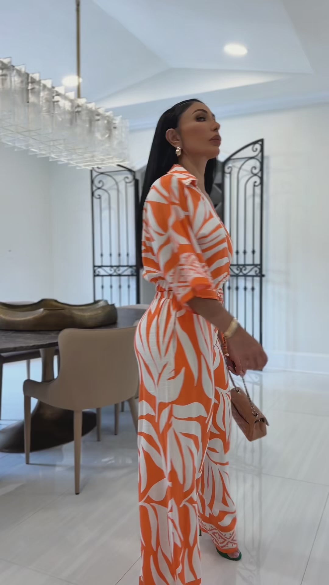 Gail (Orange/White Floral Pant Set)