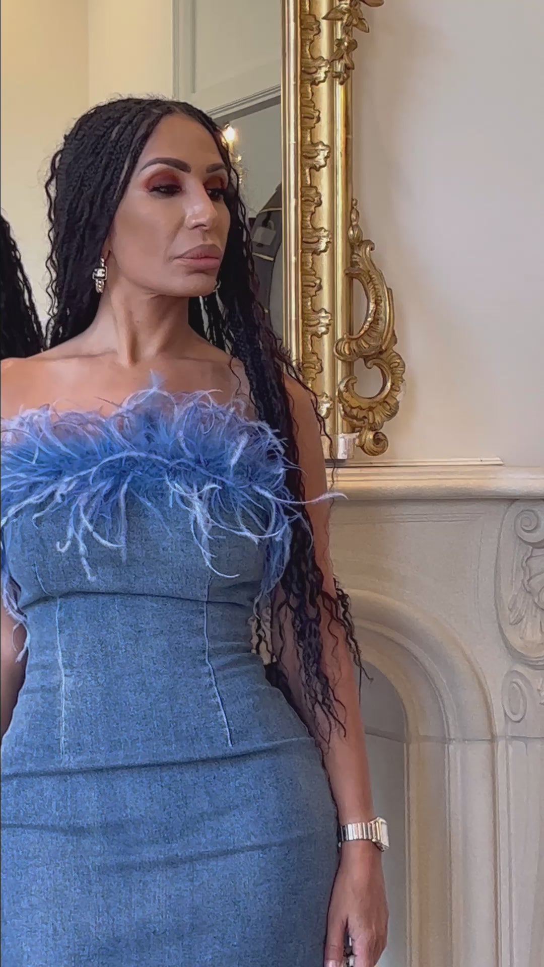 Cardi (Denim w/ Feathers Dress)