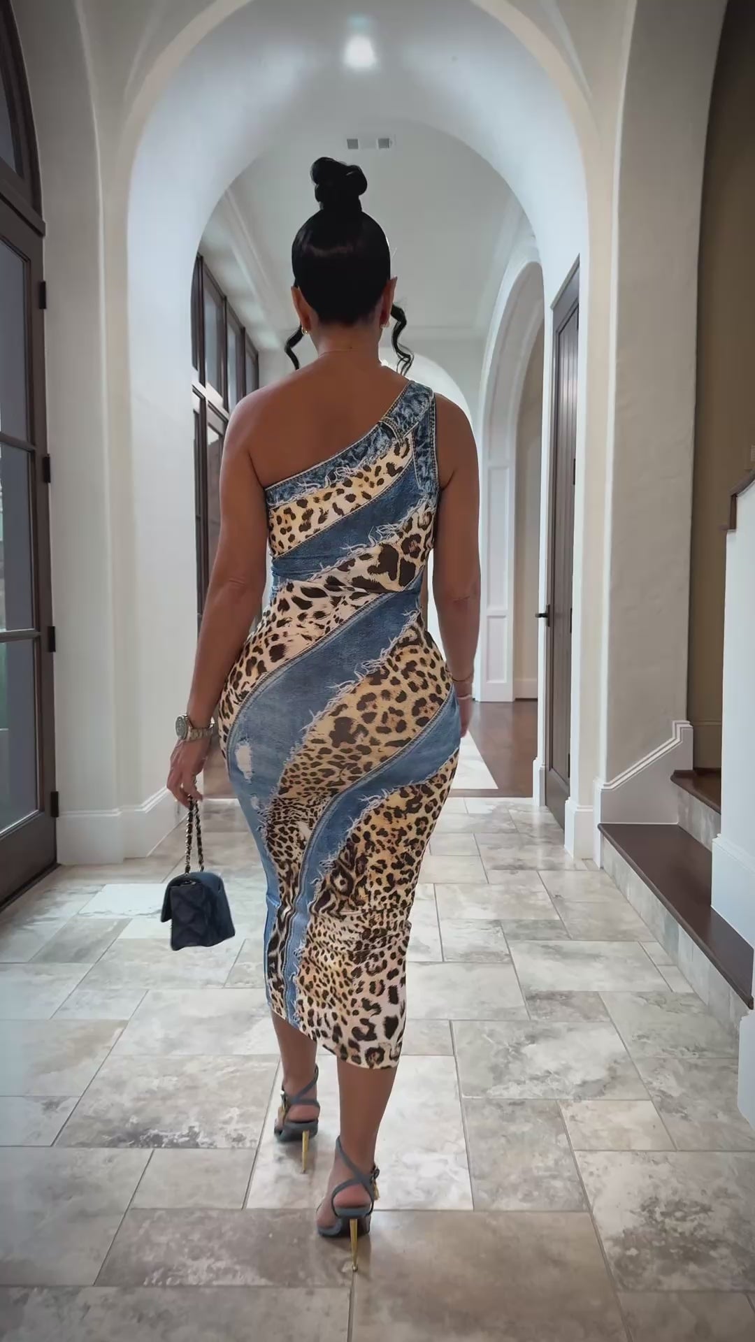 Mina (Blue/Leopard Midi Dress)