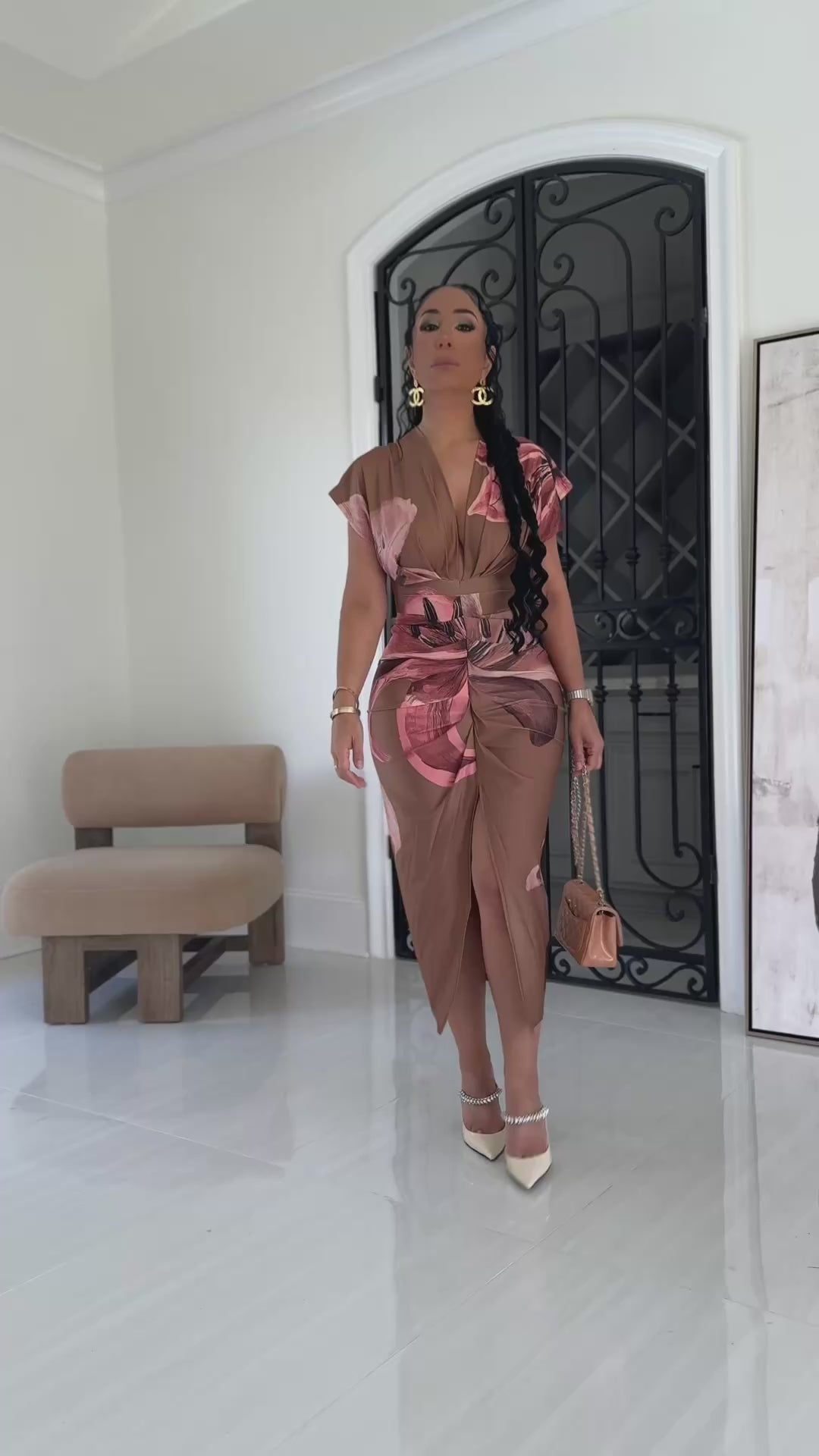 Vanta (Camel Brown Midi Dress)