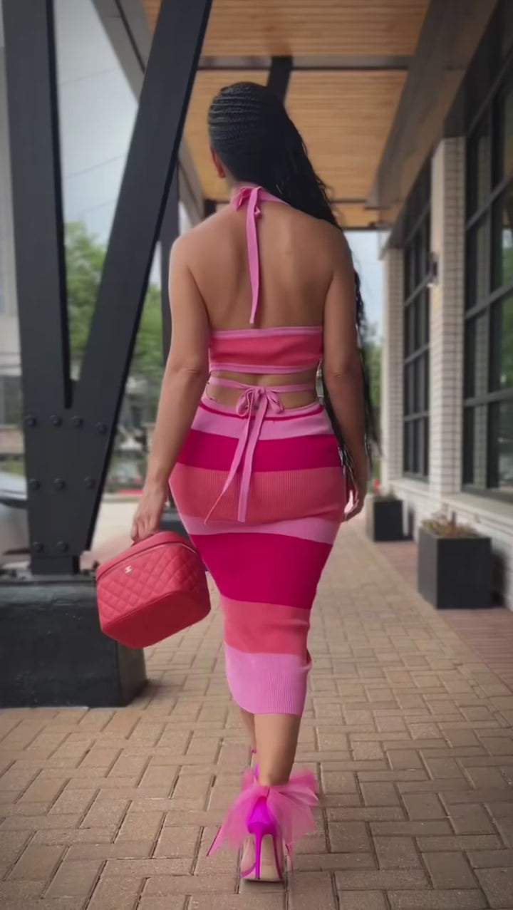 Faye (Pink Multi Color Midi Dress)