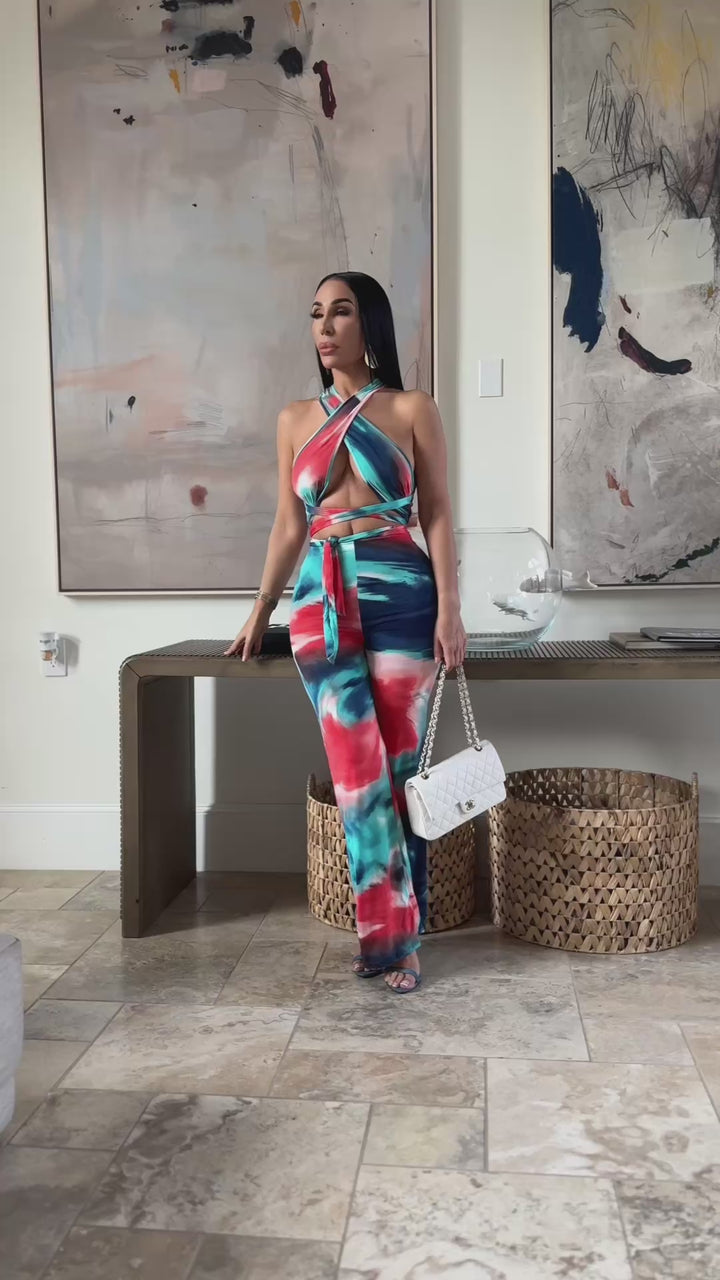Messa (Blue/Red Multi Color Pant set)