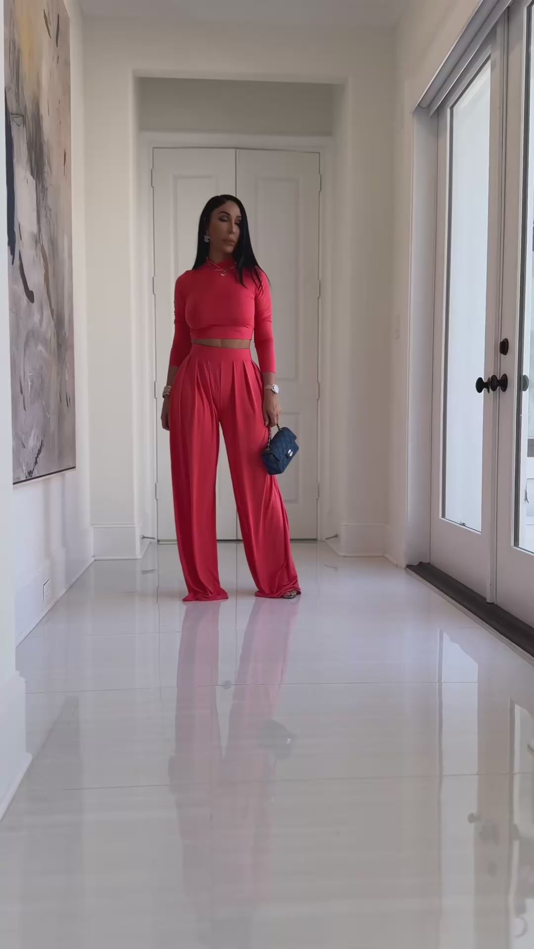 Aziel (Coral Dark Pant Set)