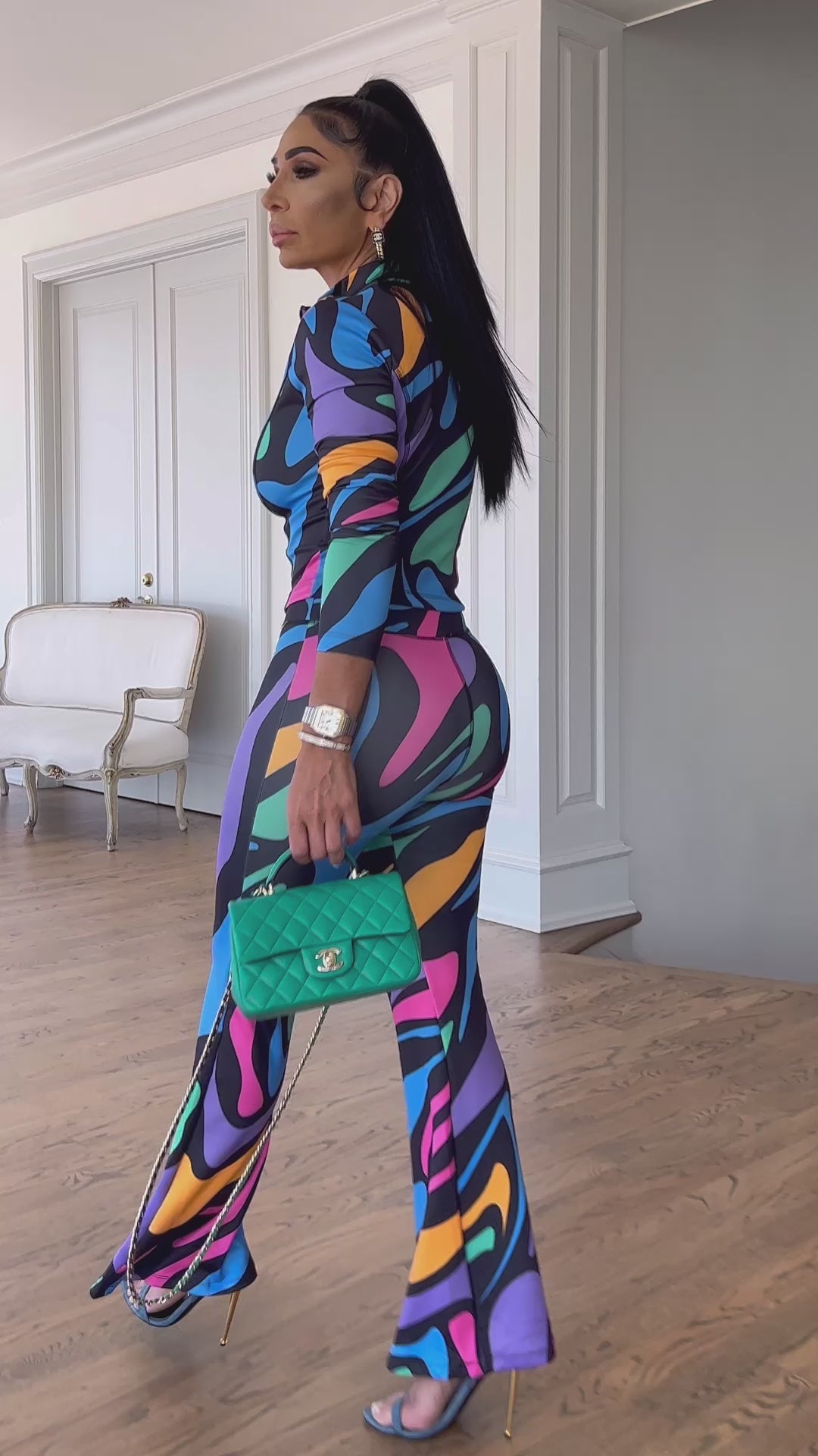 Vicolo (Purple Multi Color Flared Pants Set)