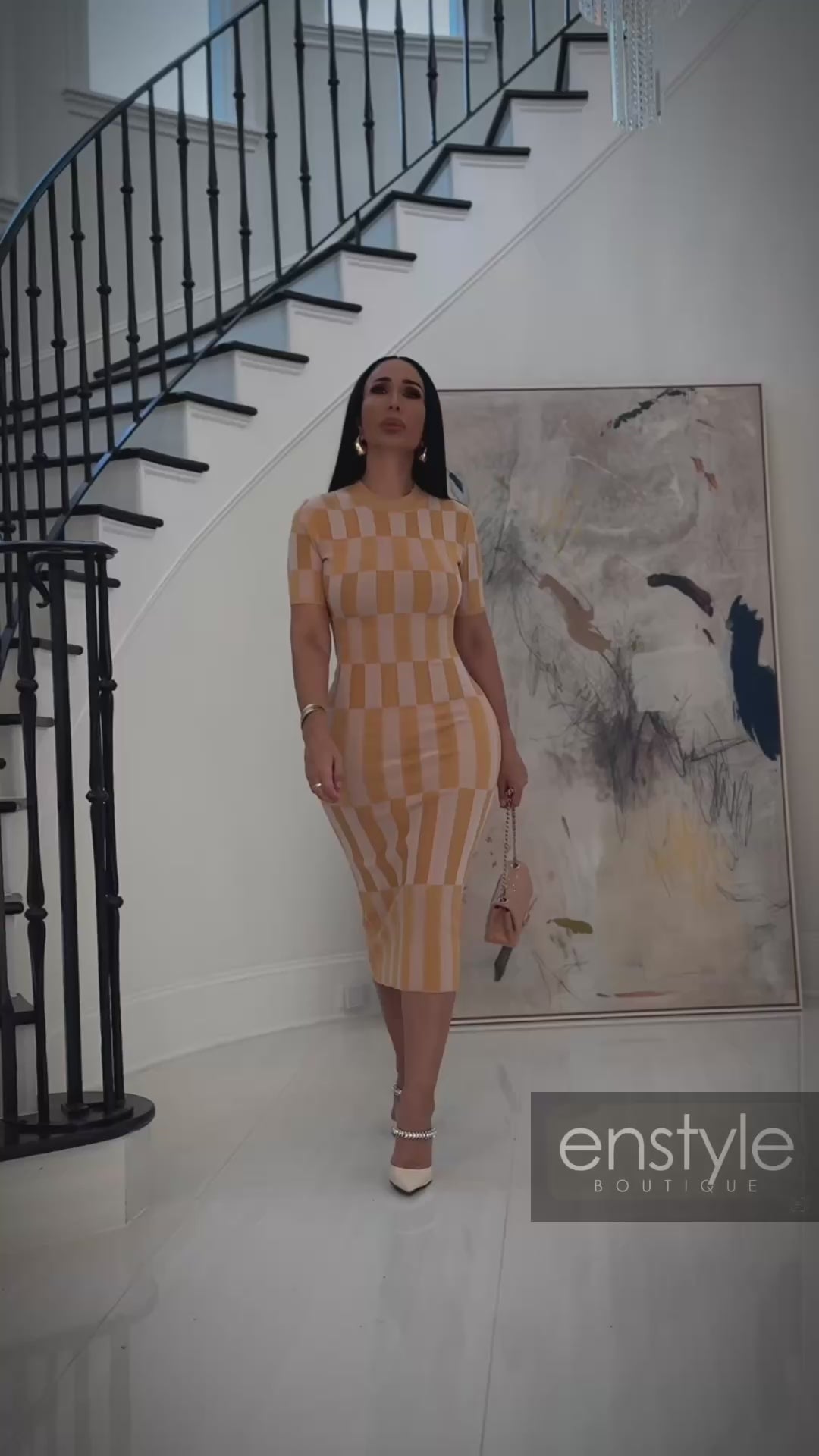 Brady (Beige/Gold Plaid Dress)