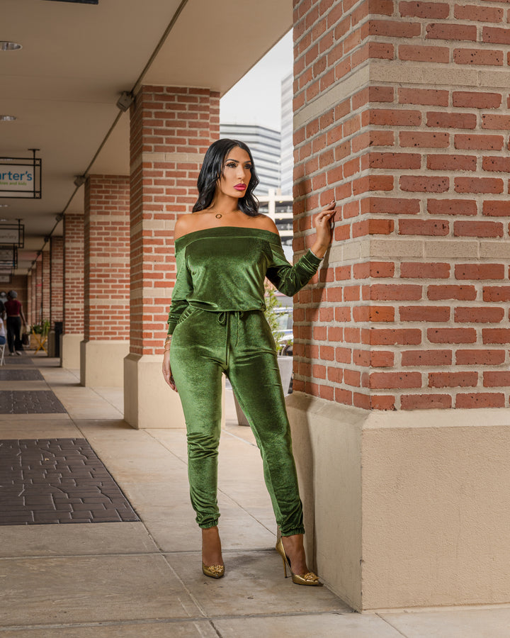 Dria (Green Velvet Jumpsuit)