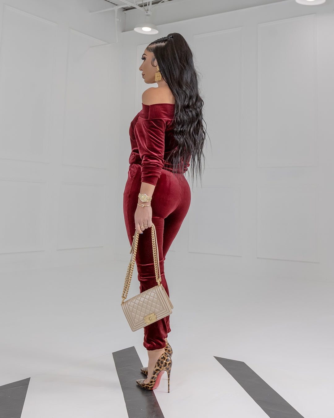 Dria (Wine Velvet Jumpsuit)