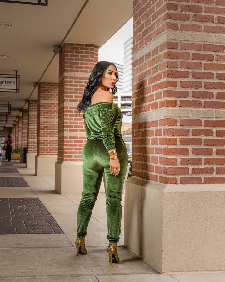 Dria (Green Velvet Jumpsuit)