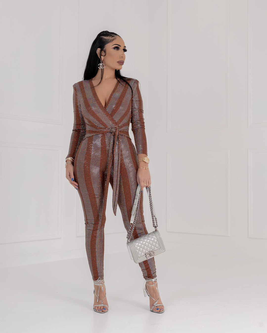 Goldie (Bronze With Iridescent Silver Jumpsuit) ALL SALE ITEMS ARE A FINAL SALE NO EXCHANGE
